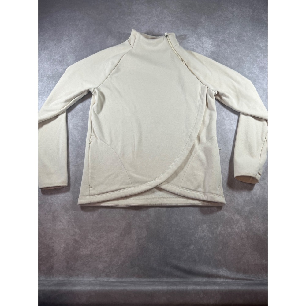 Athleta Girl Cream Fleece Asymmetrical Zip Tulip Hem Sweatshirt XXL 16 - Picture 2 of 7